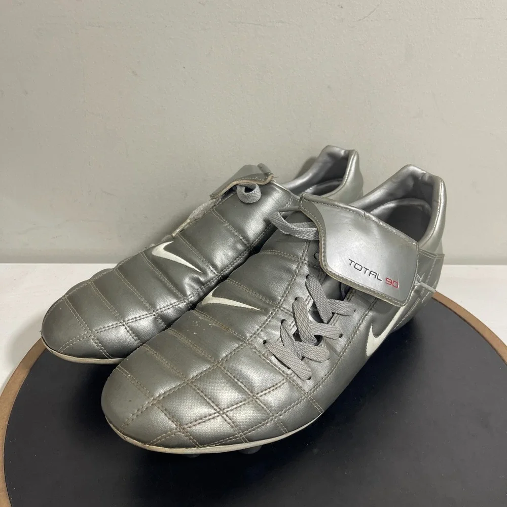Nike Total 90 III FG Soccer Cleats US 13 Silver White Red Accents Football Shoes